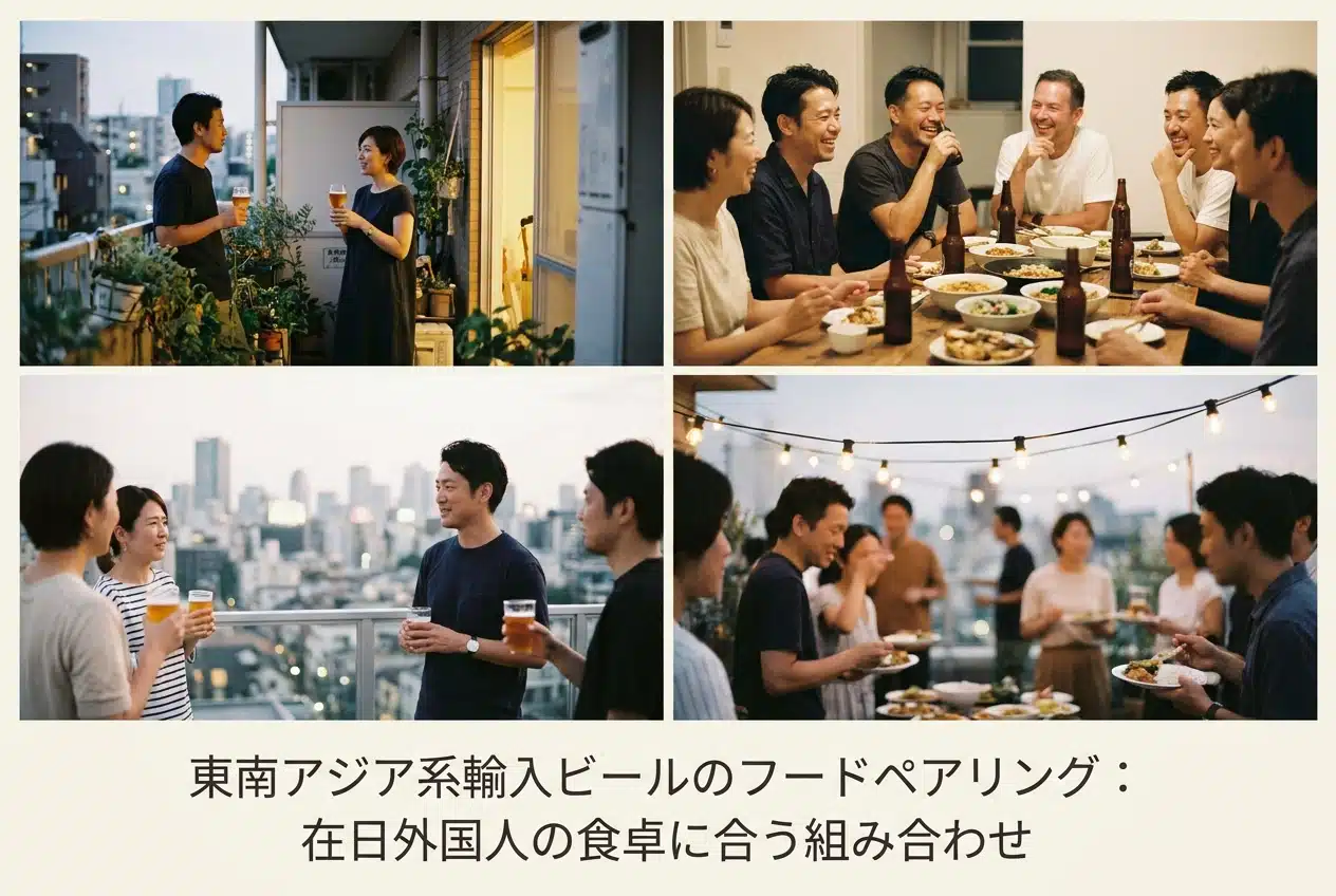 Professional header image for list-based article: 東南アジア系輸入ビールのフードペアリング:在日外国人の食卓に合う組み合わせ